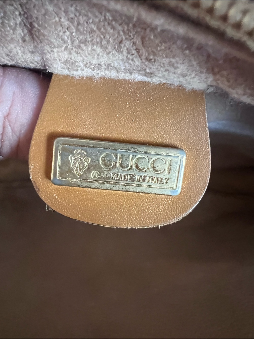 Vintage 80s Gucci Brown Monogram Wristlet Clutch with Tan Trim - Picture 3 of 12
